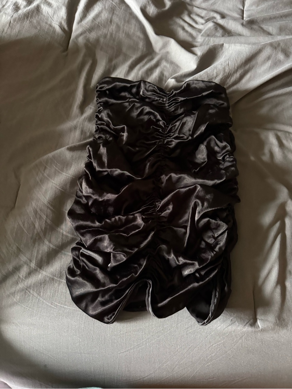 Zara Black Satin Ruched strapless Top XS